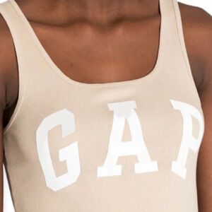 GAP NWT Ribbed Logo Boyfriend Tank Khaki Sand Top Size XS